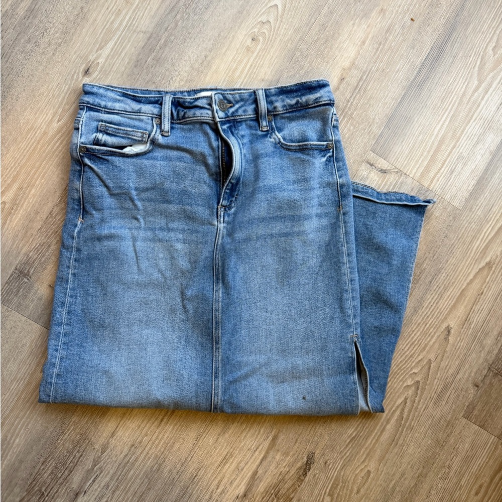 Hidden Los Angeles Denim Midi Skirt Large High Rise Side Slit Jean Skirt